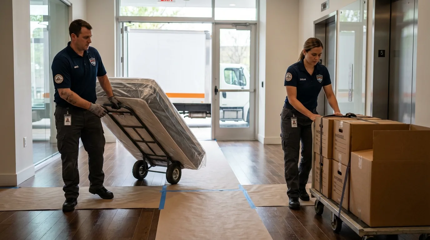 Professional apartment movers loading elevator in Deer Lodge, MT